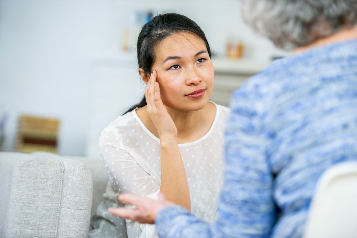 client discusses her childhood trauma during therapy in Philadelphia