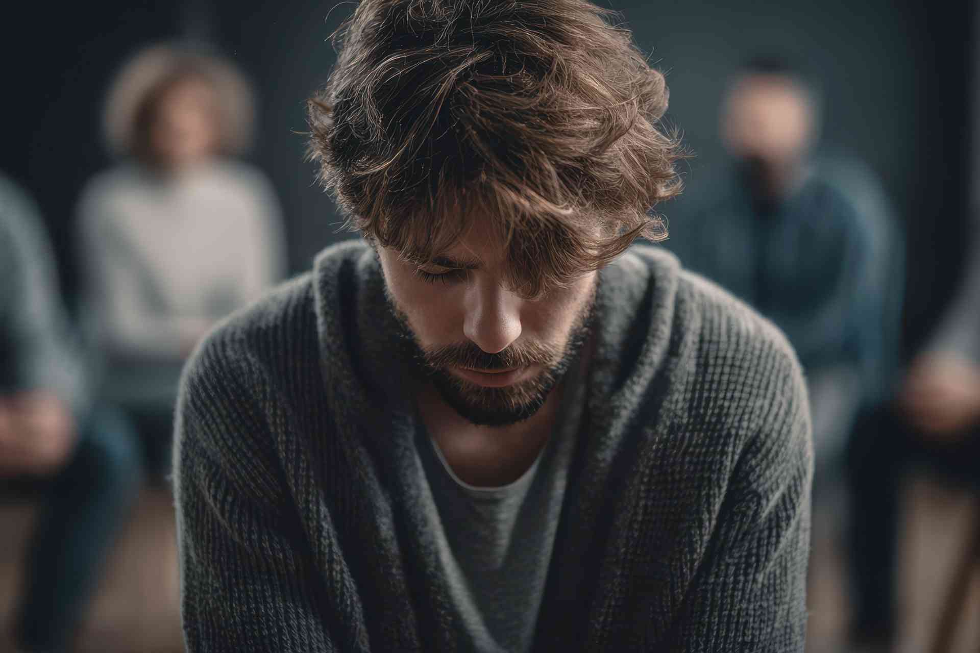 Man experiencing depression symptoms during group therapy session